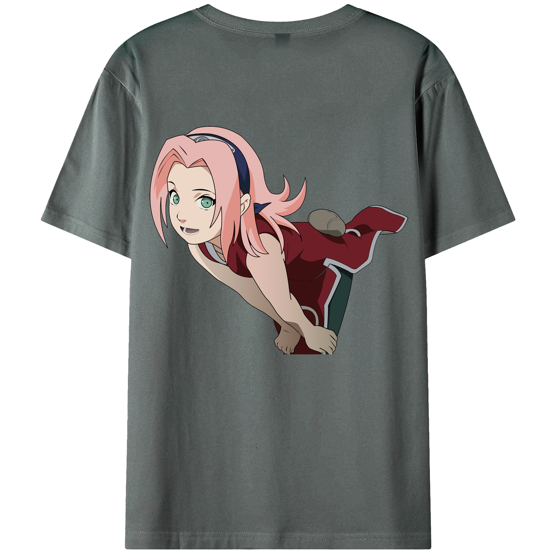 （画像用） NARUTO -ナルト- 春野サクラ Haruno Sakura 綿100％ メンズ半袖Tシャツ（バックプリント） 通気性